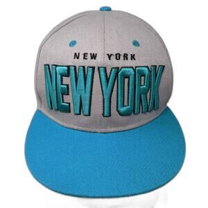 T&T Snapback Gray Blue One Size New York Hat Embroidered Under Brim Graphic Art